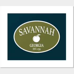 Savannah Georgia Est 1733 Peach Oval Moss Green Posters and Art